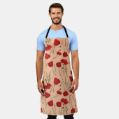 Seamless pattern of poppy on a beige backgroundabs エプロン (着用した状態)