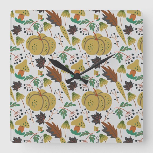 Seamless pattern of tropical pumpkins and carrots スクエア壁時計 (正面)