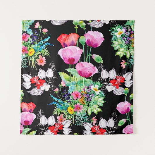 Seamless pattern on black background. Colorful ill タペストリー (正面)