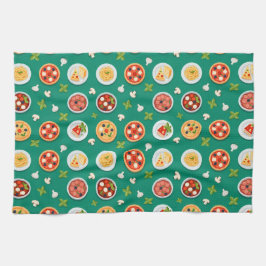 Seamless pattern on green pizza pasta and tomato キッチンタオル