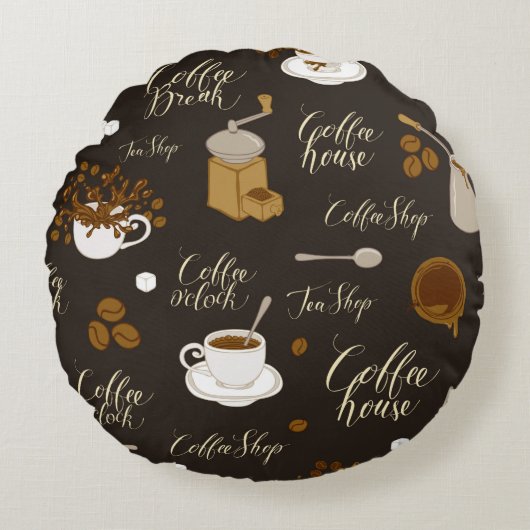 Seamless pattern on tea and coffee theme in retro ラウンドクッション (正面)