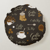 Seamless pattern on tea and coffee theme in retro ラウンドクッション (裏面)