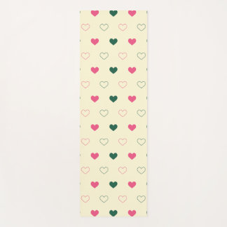 Seamless Pattern - Pink & Green Hearts on Cream ヨガマット