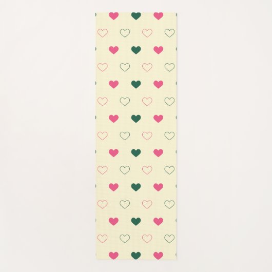 Seamless Pattern - Pink & Green Hearts on Cream ヨガマット (正面)