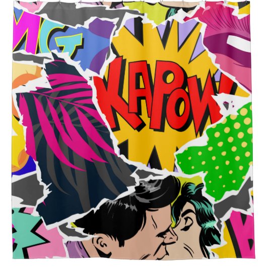 Seamless pattern pop art comics style. Collage of  シャワーカーテン (正面)