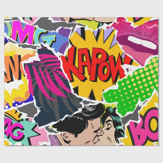 Seamless pattern pop art comics style. Collage of  ラッピングペーパー (フラット)