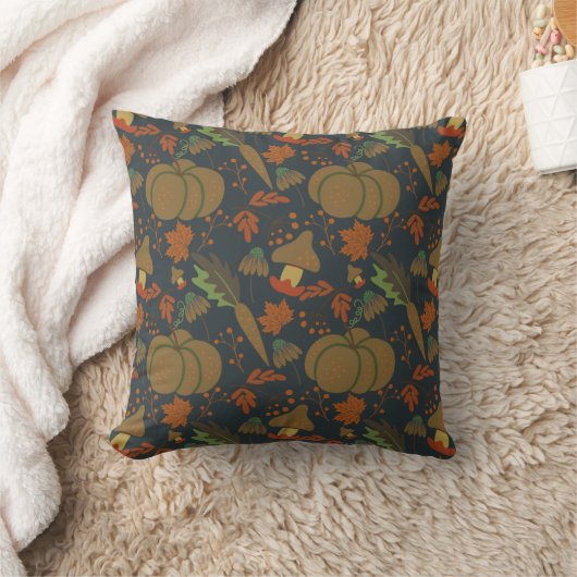 Seamless pattern Pumpkin & carrot dark background クッション (ブランケット)
