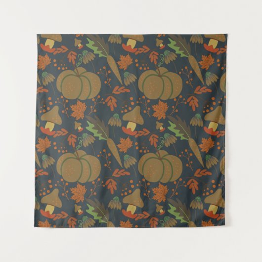 Seamless pattern Pumpkin & carrot dark background タペストリー (正面)