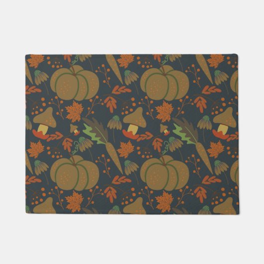 Seamless pattern Pumpkin & carrot dark background ドアマット (正面)