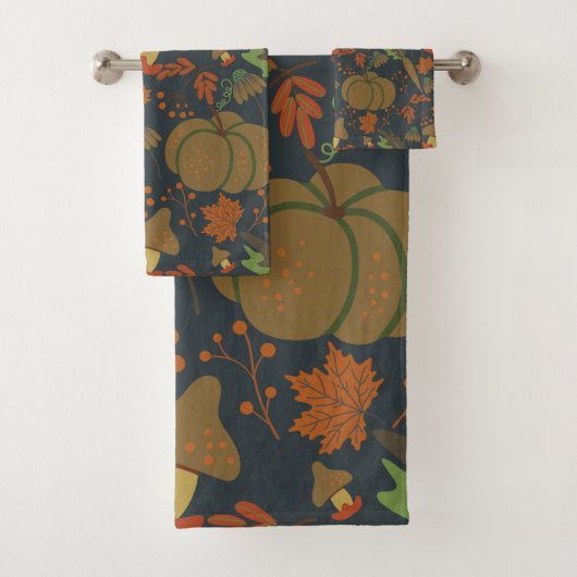 Seamless pattern Pumpkin & carrot dark background バスタオルセット (インサイチュ)