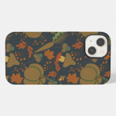 Seamless pattern Pumpkin & carrot dark background iPhoneケース (裏面横)