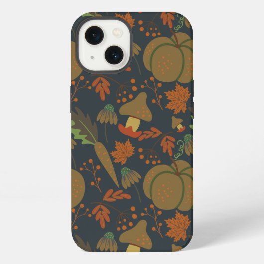 Seamless pattern Pumpkin & carrot dark background iPhoneケース (裏面)