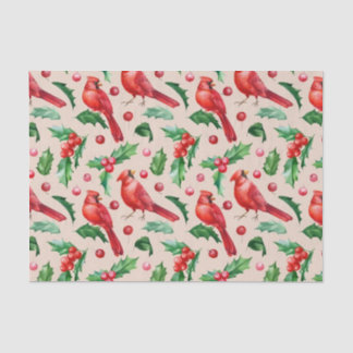 Seamless pattern red cardinal birds  薄葉紙