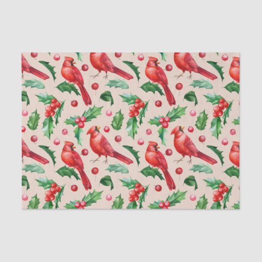 Seamless pattern red cardinal birds  薄葉紙 (正面)