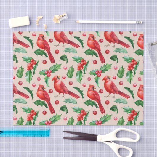 Seamless pattern red cardinal birds  薄葉紙 (クラフト)
