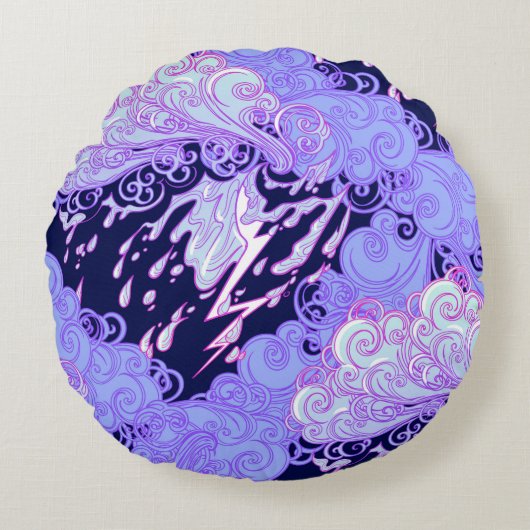 Seamless pattern. Retro style curly decorative clo ラウンドクッション (正面)