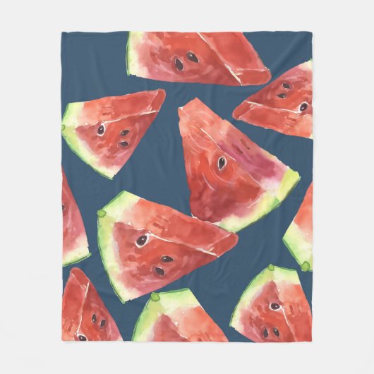 Seamless pattern. Slices of watercolor watermelon. フリースブランケット (正面)