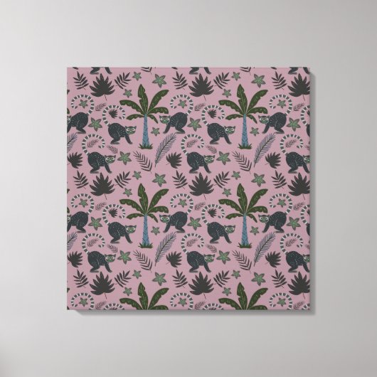 Seamless pattern Tropical animals monkey jumping キャンバスプリント (正面)