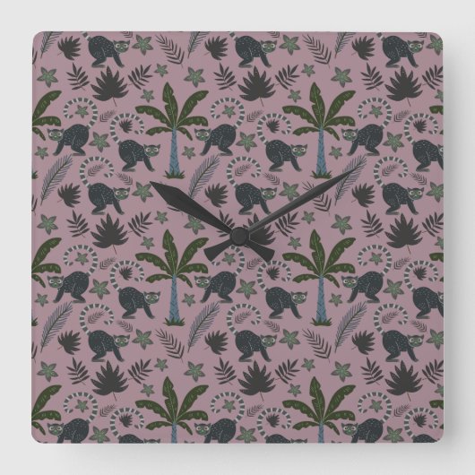 Seamless pattern Tropical animals monkey jumping スクエア壁時計 (正面)