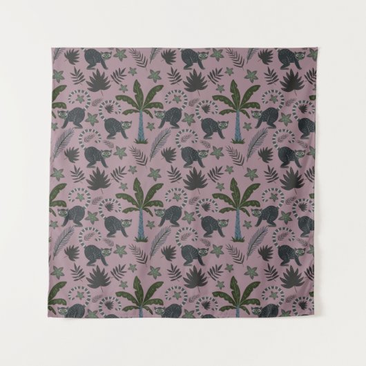 Seamless pattern Tropical animals monkey jumping タペストリー (正面)