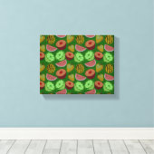 Seamless pattern tropical fruit & green background キャンバスプリント (インサイチュ (ウッドフロア))