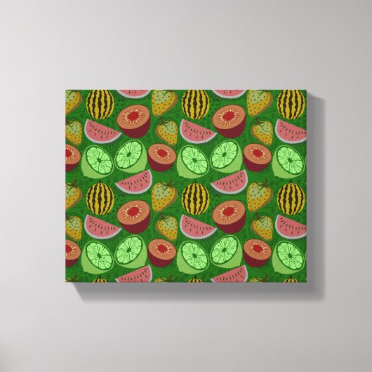 Seamless pattern tropical fruit & green background キャンバスプリント (正面)