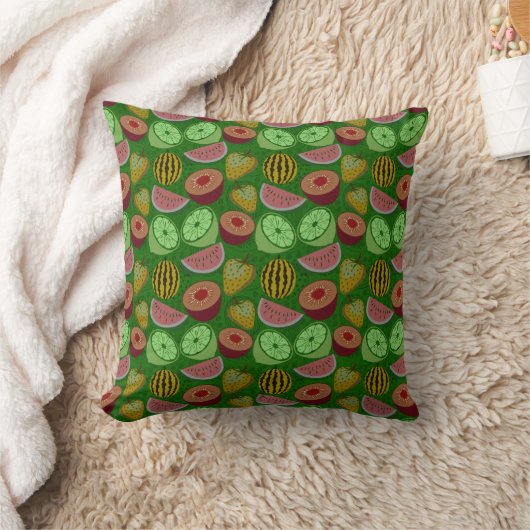Seamless pattern tropical fruit & green background クッション (ブランケット)