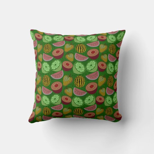 Seamless pattern tropical fruit & green background クッション (裏面)
