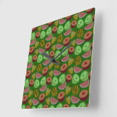 Seamless pattern tropical fruit & green background スクエア壁時計 (傾斜)