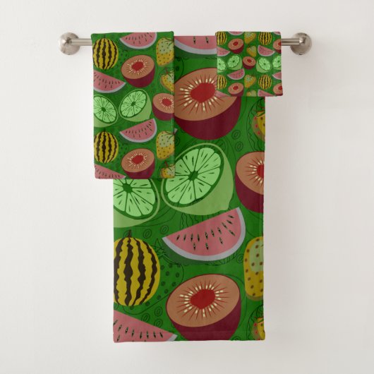 Seamless pattern tropical fruit & green background バスタオルセット (インサイチュ)
