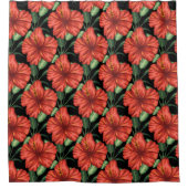 Seamless pattern Tropical red flowers green leaves シャワーカーテン (正面)