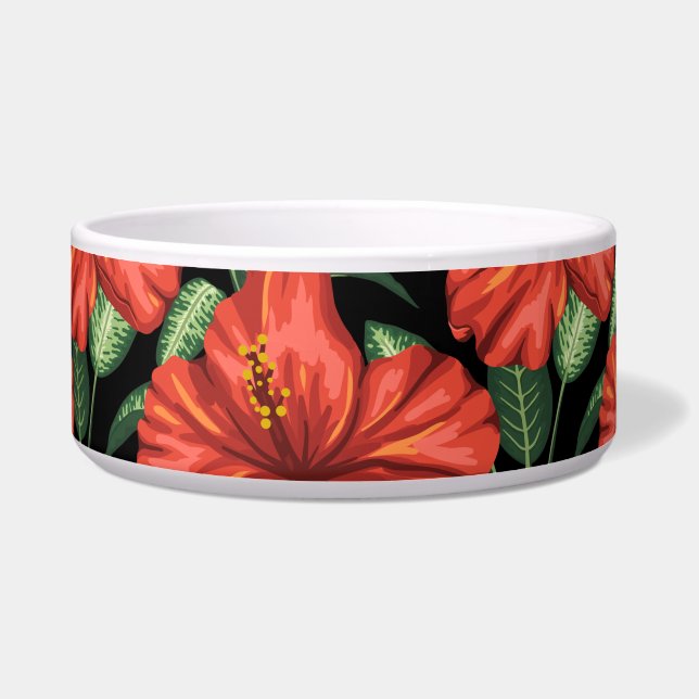 Seamless pattern Tropical red flowers green leaves ボウル (正面)