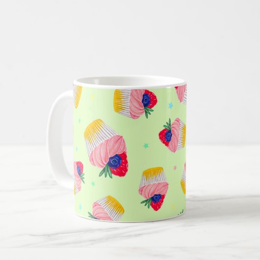 Seamless pattern with a cupcake with strawberries  コーヒーマグカップ (正面左)