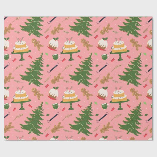 Seamless pattern with a retro Christmas tree ラッピングペーパー (フラット)