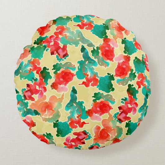 Seamless pattern with Abstract flowers drawn by a ラウンドクッション (正面)