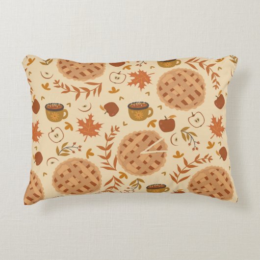 Seamless pattern with apple pie, apples and mugs. アクセントクッション (正面)