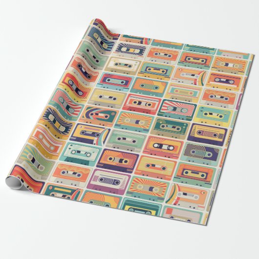 Seamless pattern with audio cassette tapes in a re ラッピングペーパー (アンロールド)