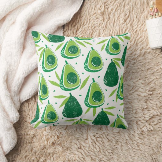 Seamless pattern with avocados. Stamp textured. vi クッション (ブランケット)