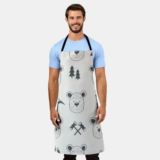 Seamless pattern with bear headspattern, bear, mou エプロン (着用した状態)