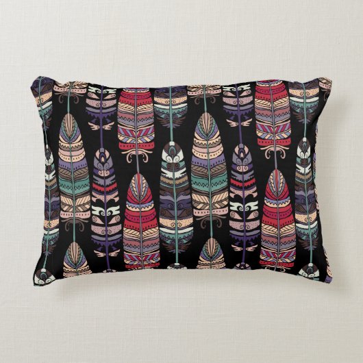 Seamless pattern with birds feathers. Tribal art a アクセントクッション (正面)