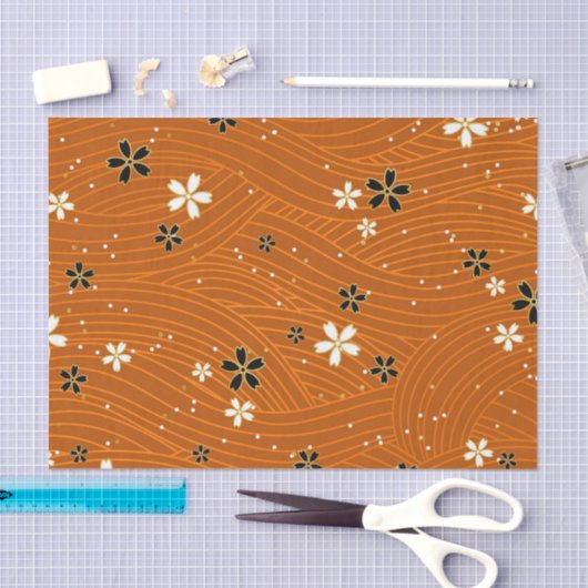 Seamless pattern with black and white flowers 薄葉紙 (クラフト)