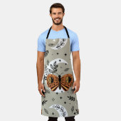 seamless pattern with bohemian butterfly on the mo エプロン (着用した状態)