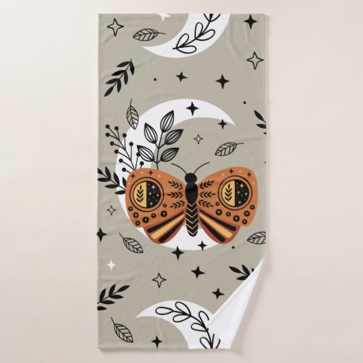 seamless pattern with bohemian butterfly on the mo バスタオル (バスタオル)
