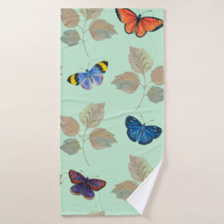Seamless pattern with bright butterflies and branc バスタオル