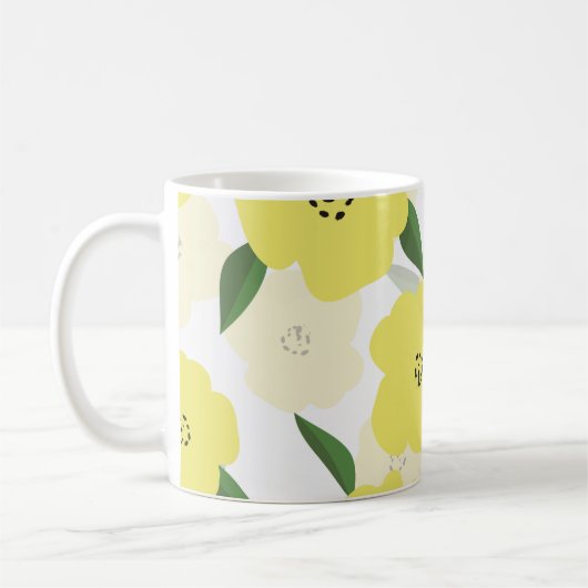 Seamless pattern with bright yellow flowers backgr コーヒーマグカップ (左)