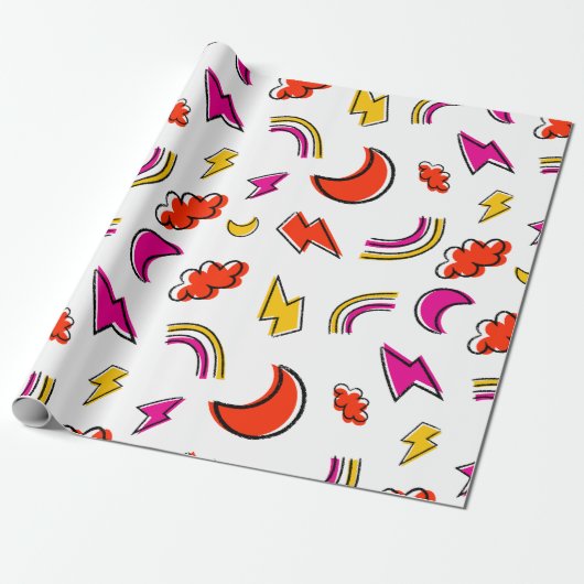 Seamless pattern with cloud lightning bolt rainbow ラッピングペーパー (アンロールド)