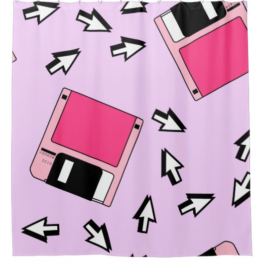 Seamless pattern with colorful floppy disk in vapo シャワーカーテン (正面)