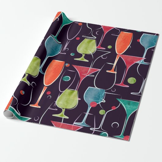 Seamless pattern with colorful watercolor cocktail ラッピングペーパー (アンロールド)