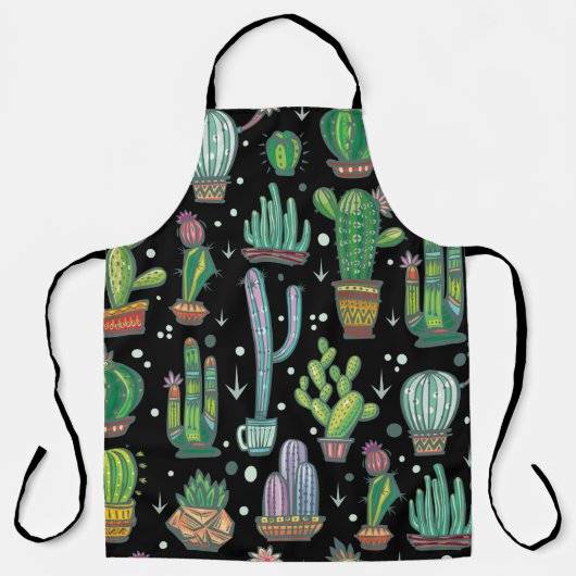Seamless pattern with cute cactuses エプロン (正面)