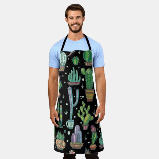 Seamless pattern with cute cactuses エプロン (着用した状態)